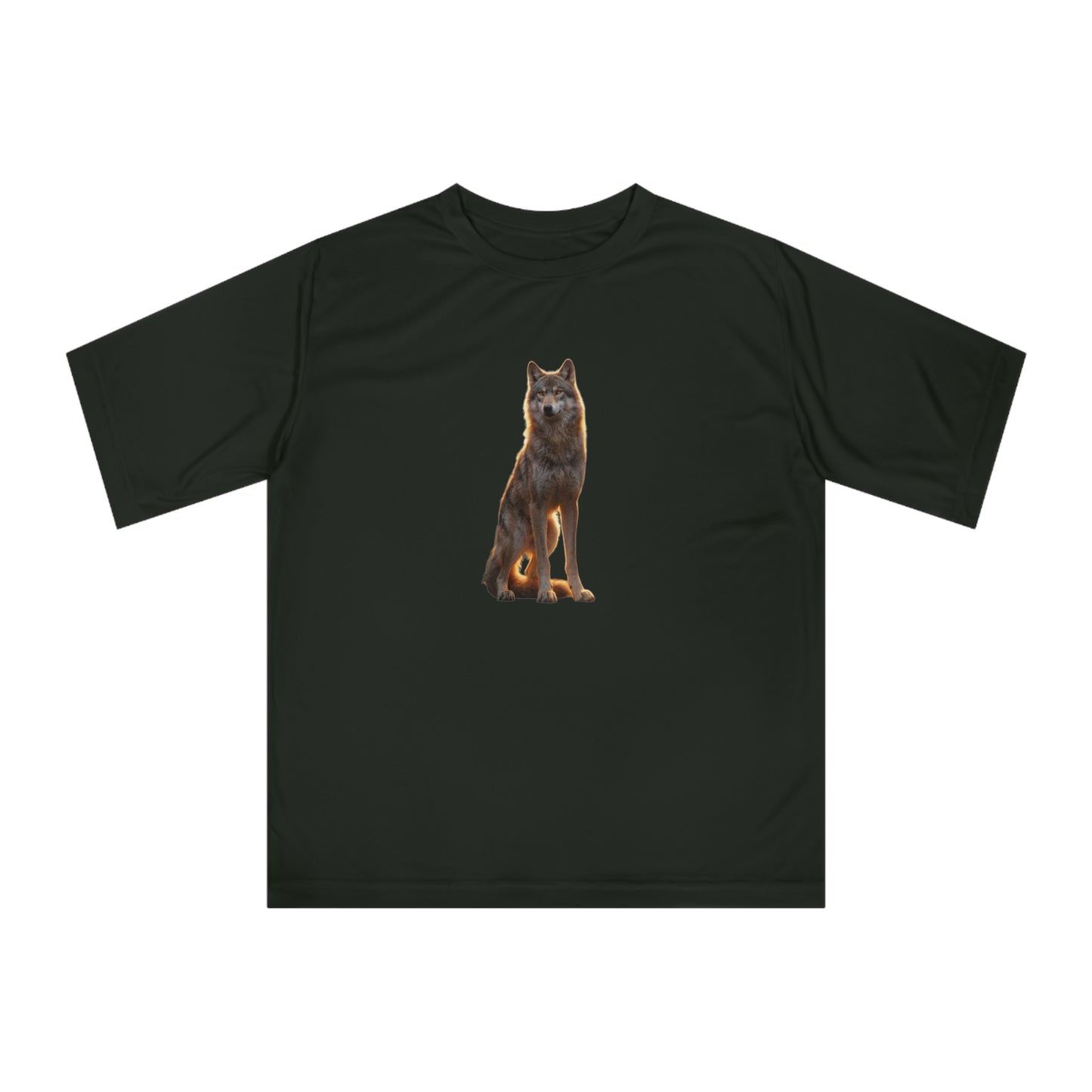 Golden Hour Wolf Unisex Zone Performance T-shirt – Sentient Silhouette at Twilight