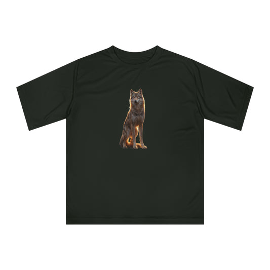 Golden Hour Wolf Unisex Zone Performance T-shirt – Sentient Silhouette at Twilight