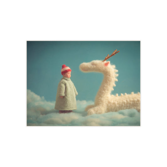 Knitted Dragon and Child Ceramic Photo Tile – Quiet Skyward Whispers