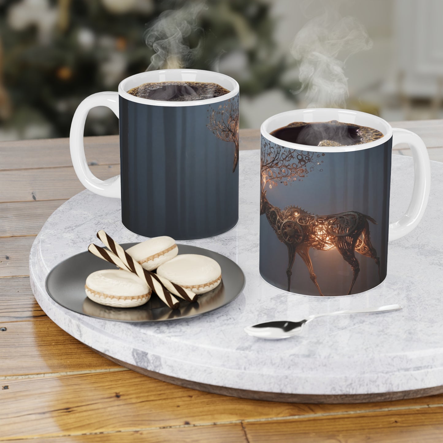 Clockwork Stag Ceramic Mugs (11oz\15oz\20oz) – Luminescent Forest Sentinel