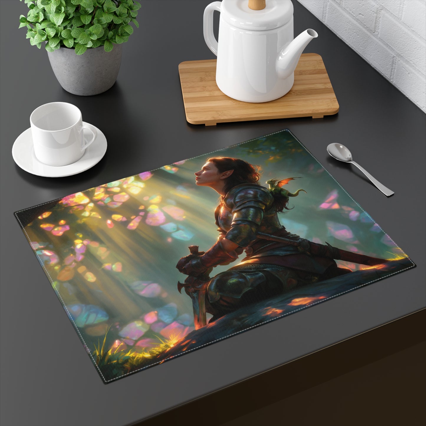 Dawn-Kissed Sentinel Placemat – Sunbeam Sanctuary with Tiny Dragon Companion