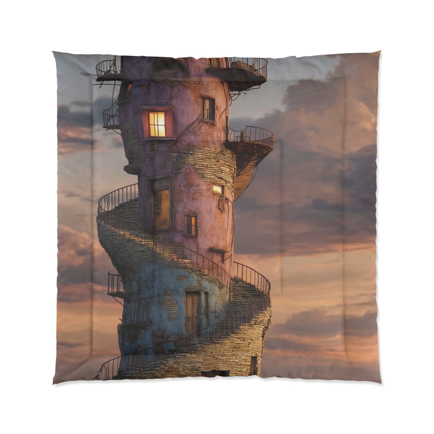 Twilight Lighthouse Comforter – Warm Glow on Rockbound Coast