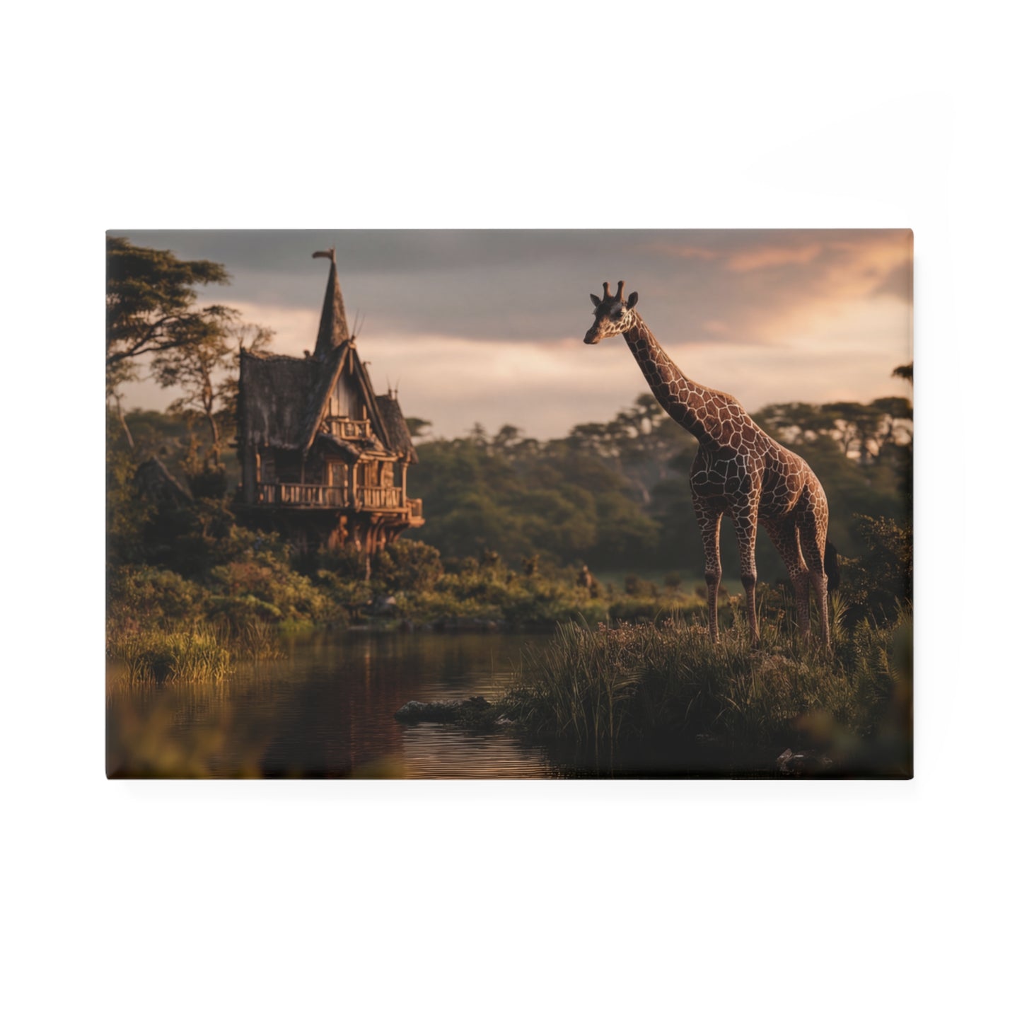 Giraffe by Whispering Waters Button Magnet, Rectangle (1 & 10 pcs) – Serene Savannah Sanctuary