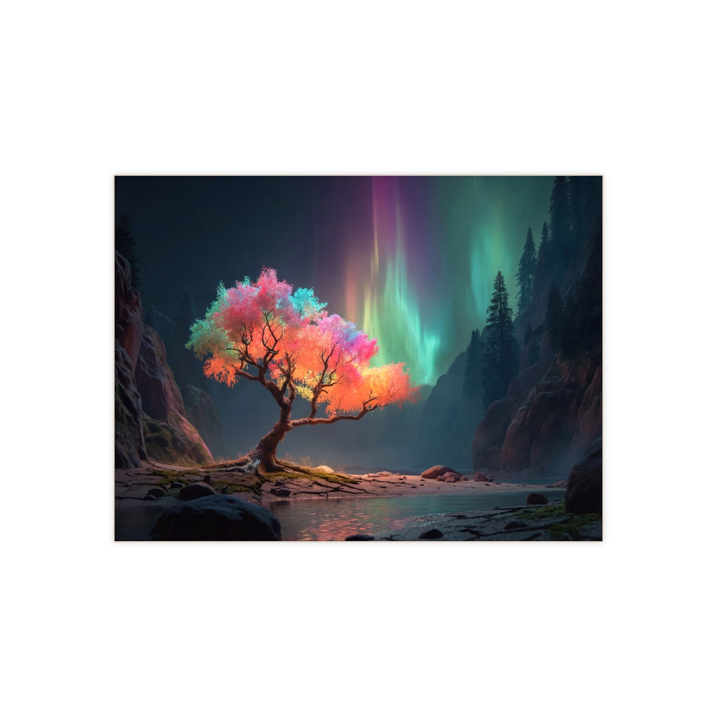 Aurora Tree Ceramic Photo Tile – Whimsical Canopy in Midnight Canyon