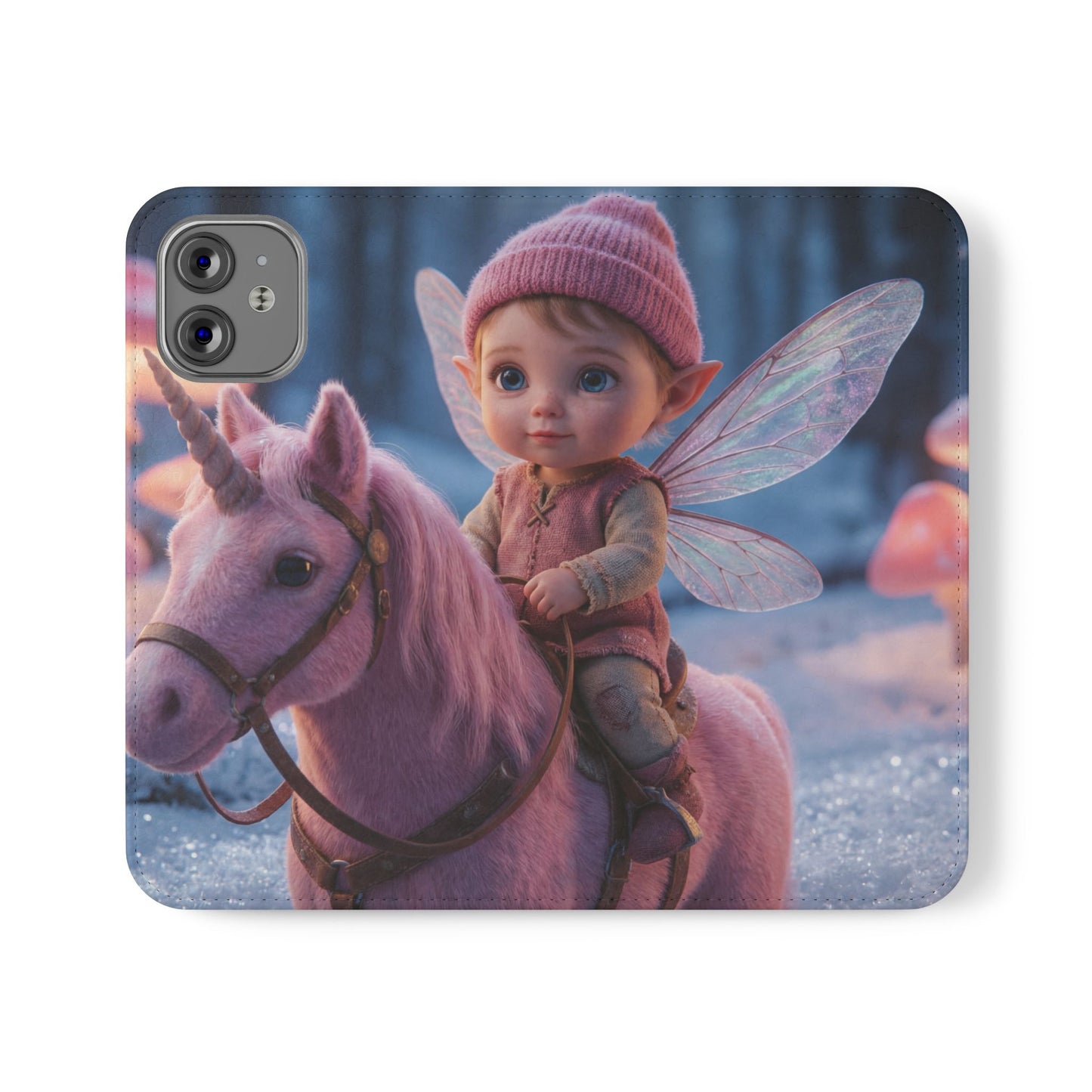 Pink Unicorn & Fairy Child Flip Cases – Winter Forest Guardian Scene