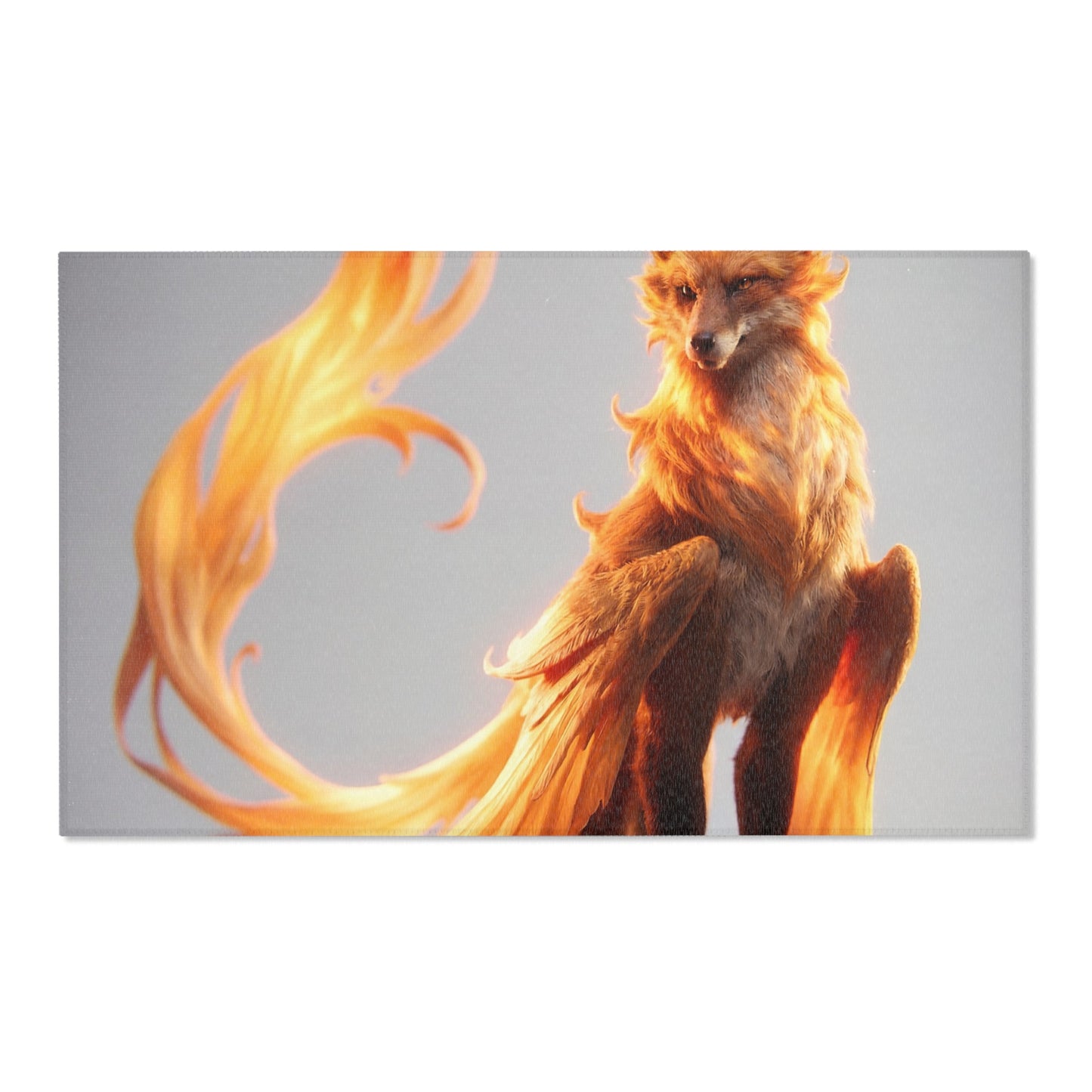 Flame Fox Guardian Area Rug – Warm Ember Dreamscape