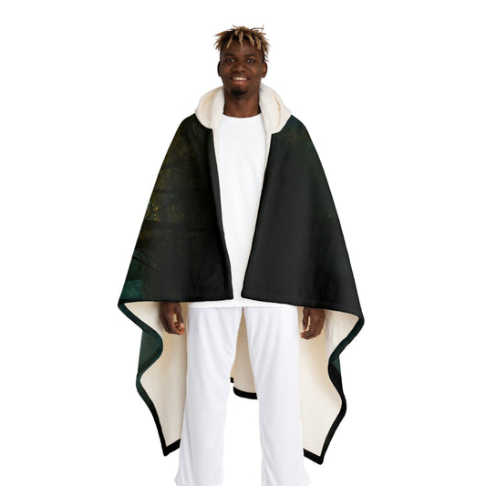 Spiral Light Sentinel Hooded Sherpa Fleece Blanket – Amber Forest Guardian Tapestry