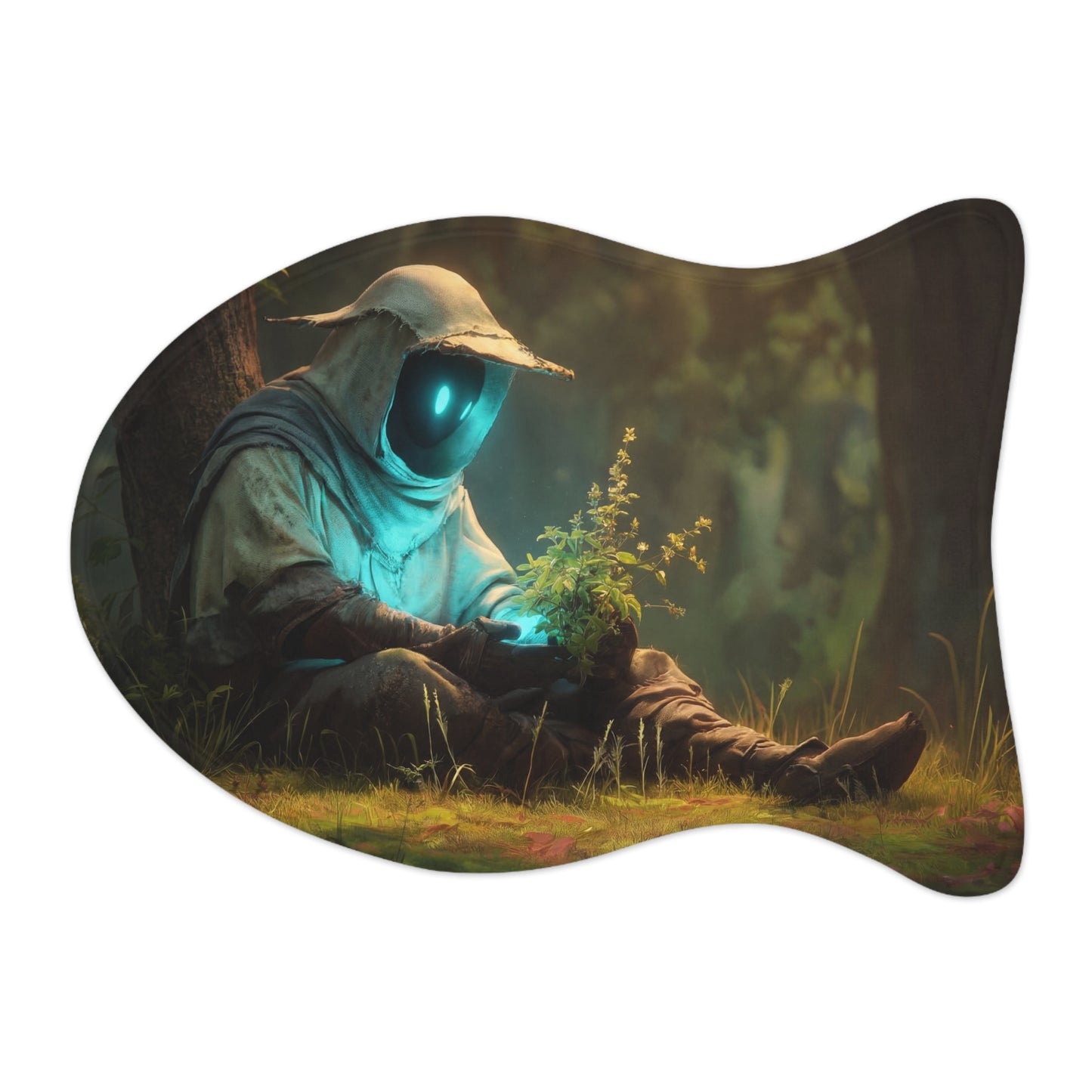 Forest Sentinel Pet Feeding Mats – Azure Glow Guardian in Mossy Grove