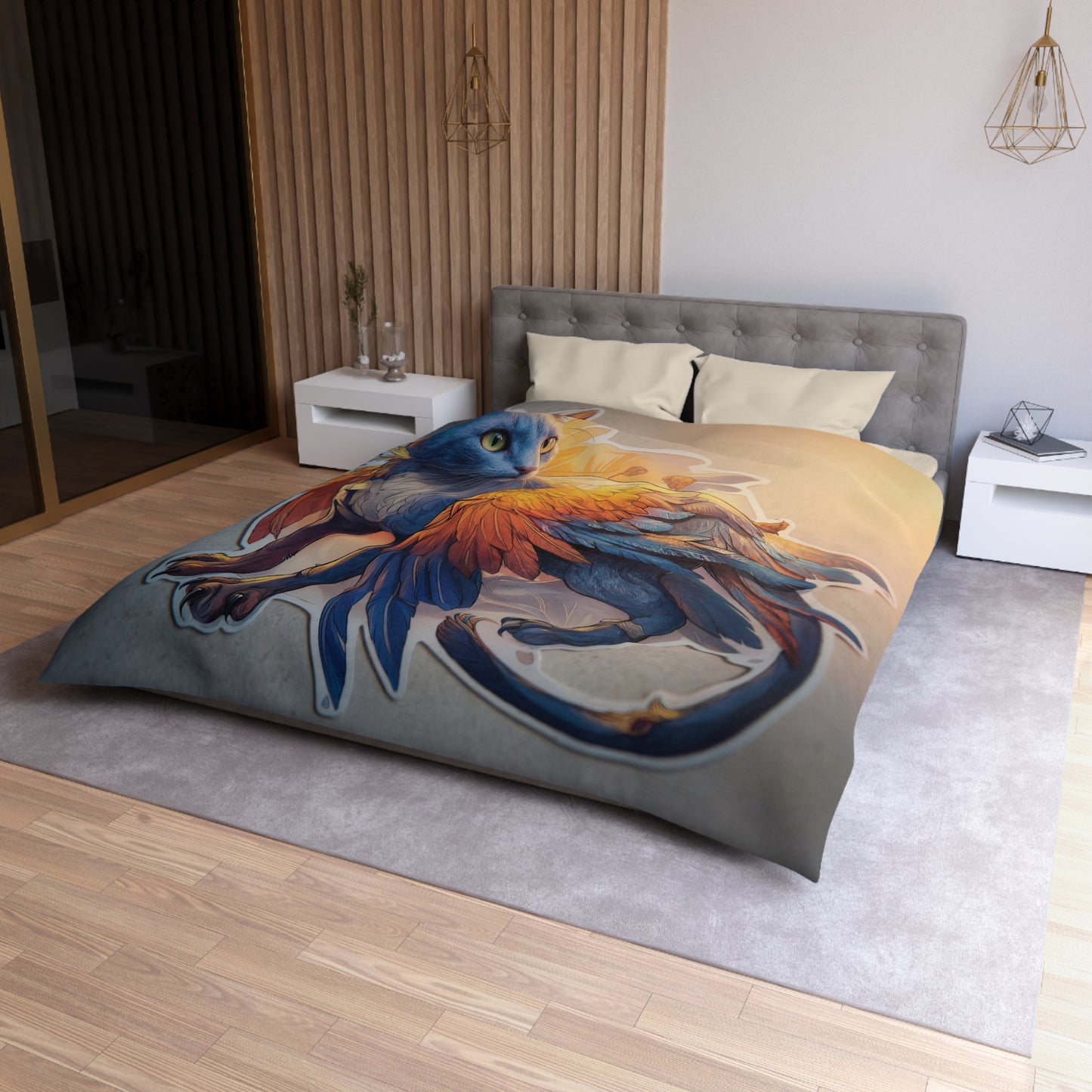 Azure Winged Cat Microfiber Duvet Cover – Sunset Feather Dreamscape