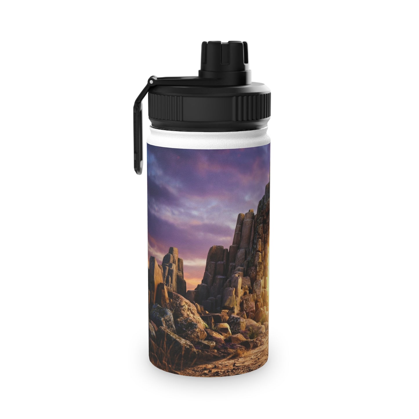 Celestial Portal Stainless Steel Water Bottle, Sports Lid – Sunlit Stone Gateway