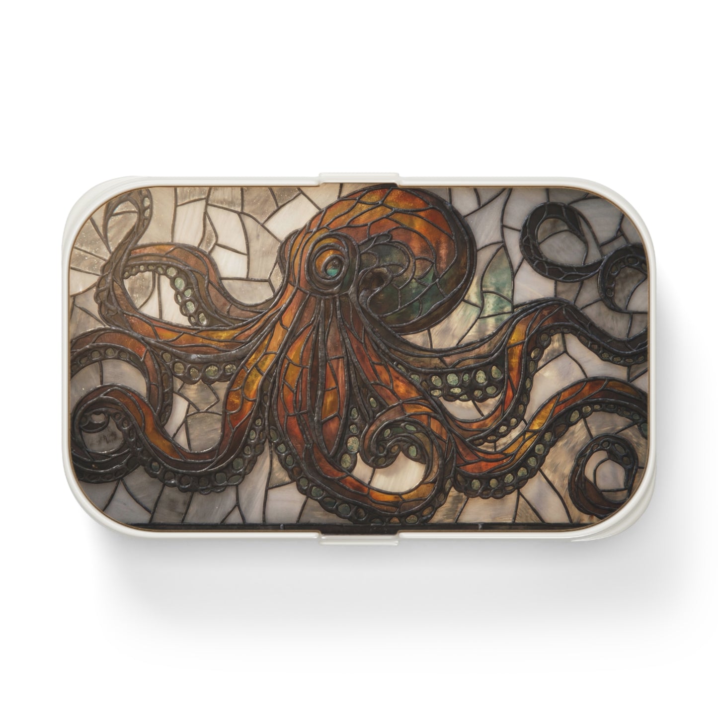 Stained Glass Octopus Bento Lunch Box – Amber Tentacle Mosaic