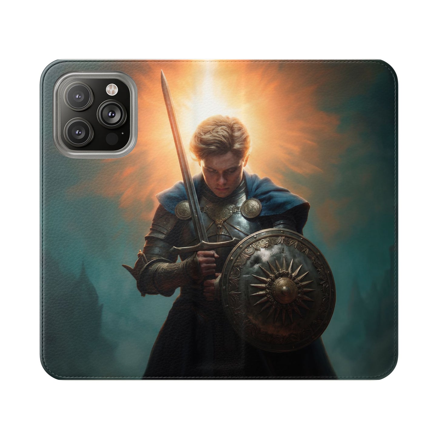 Dawn-Forged Knight Flip Cases – Radiant Armor Against Misty Skies