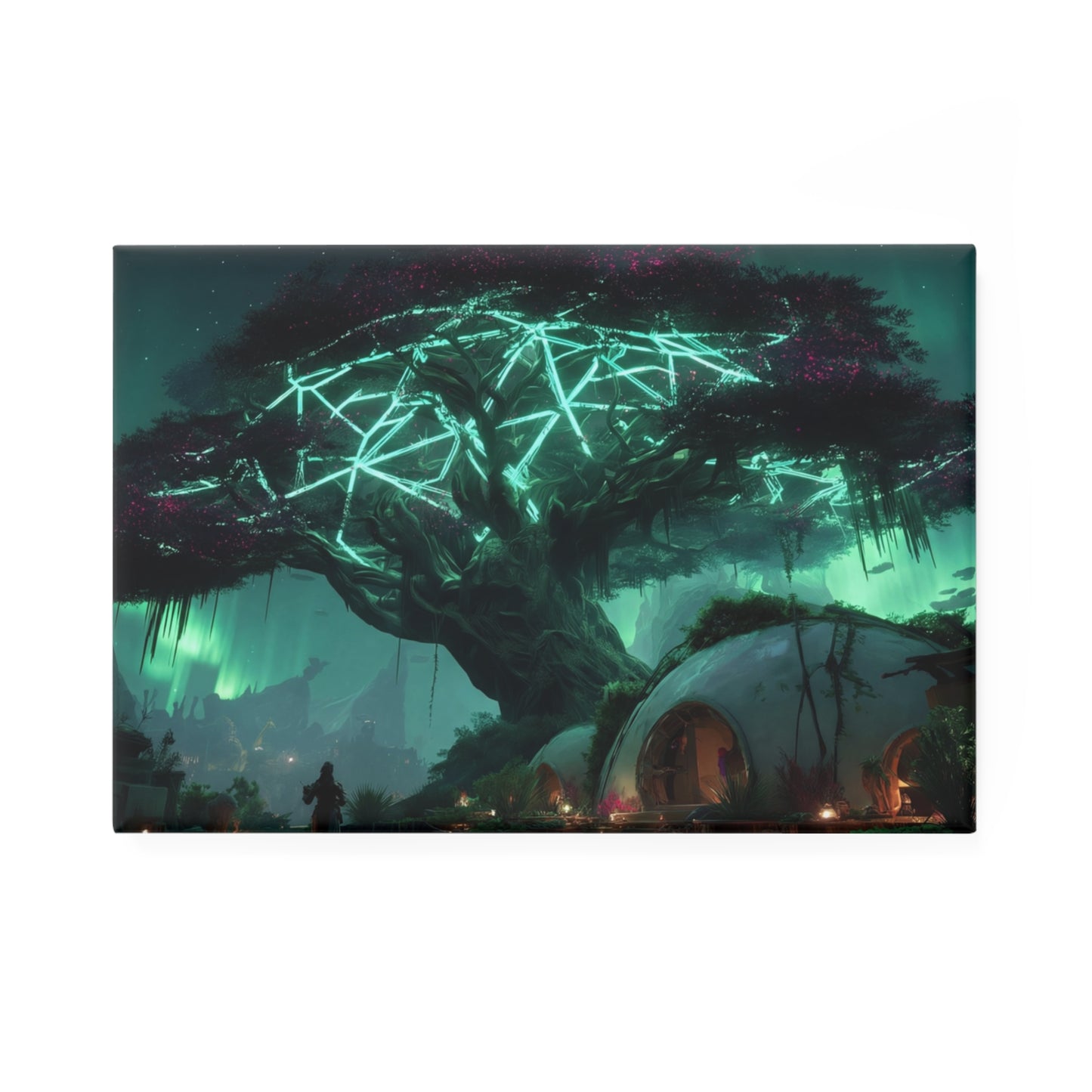 Celestial Treehouse Magnet – Aurora Glow Under the Living Sky