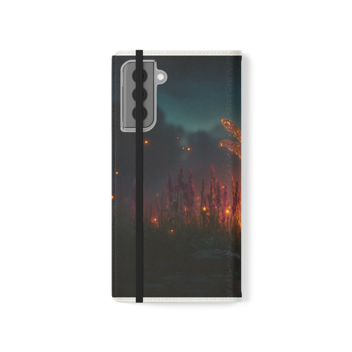 Bioluminescent Dragonfly Flip Cases – Glowing Amber Wings Over Twilight Marsh