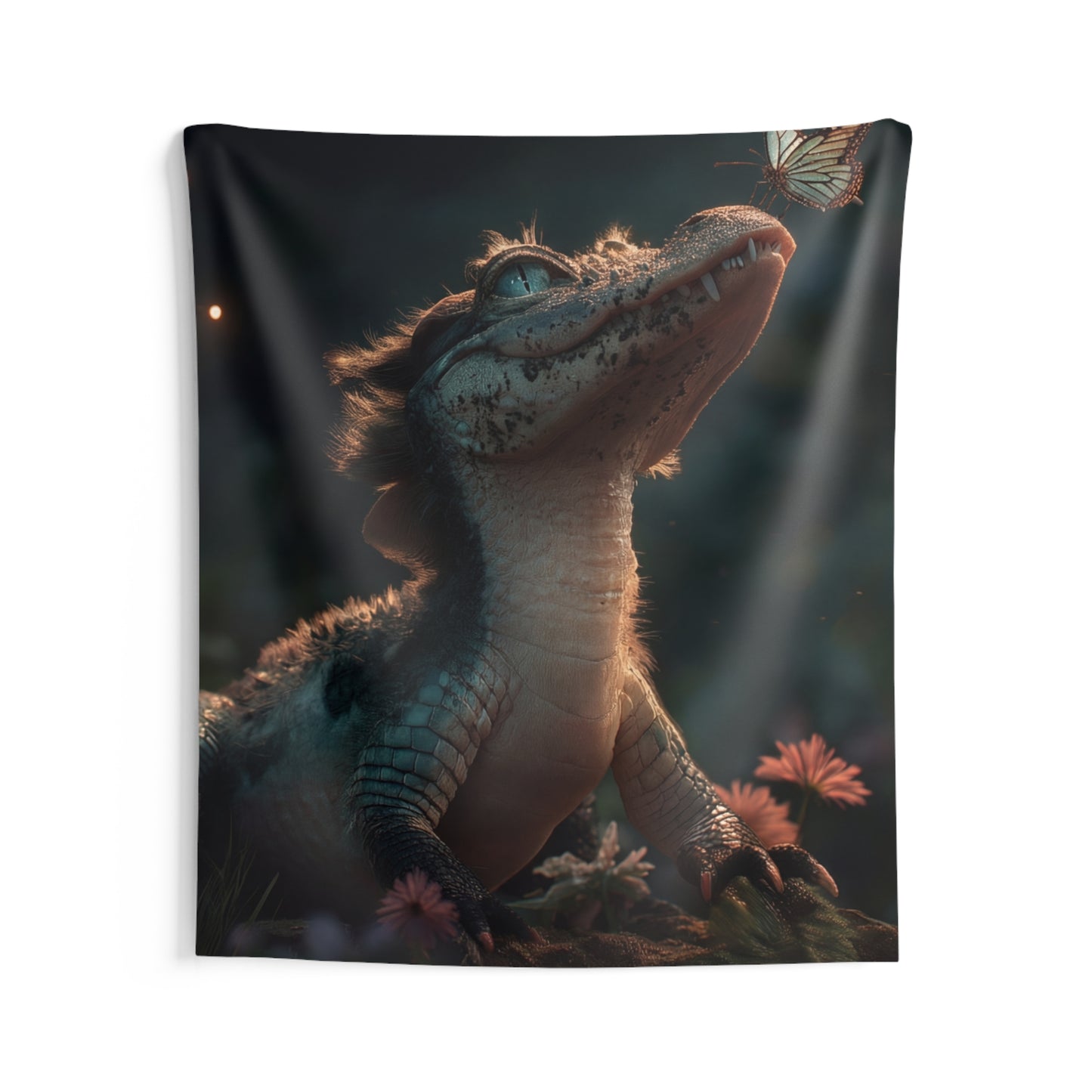 Gentle Gator and Butterfly Indoor Wall Tapestries – Twilight Meadow Encounter
