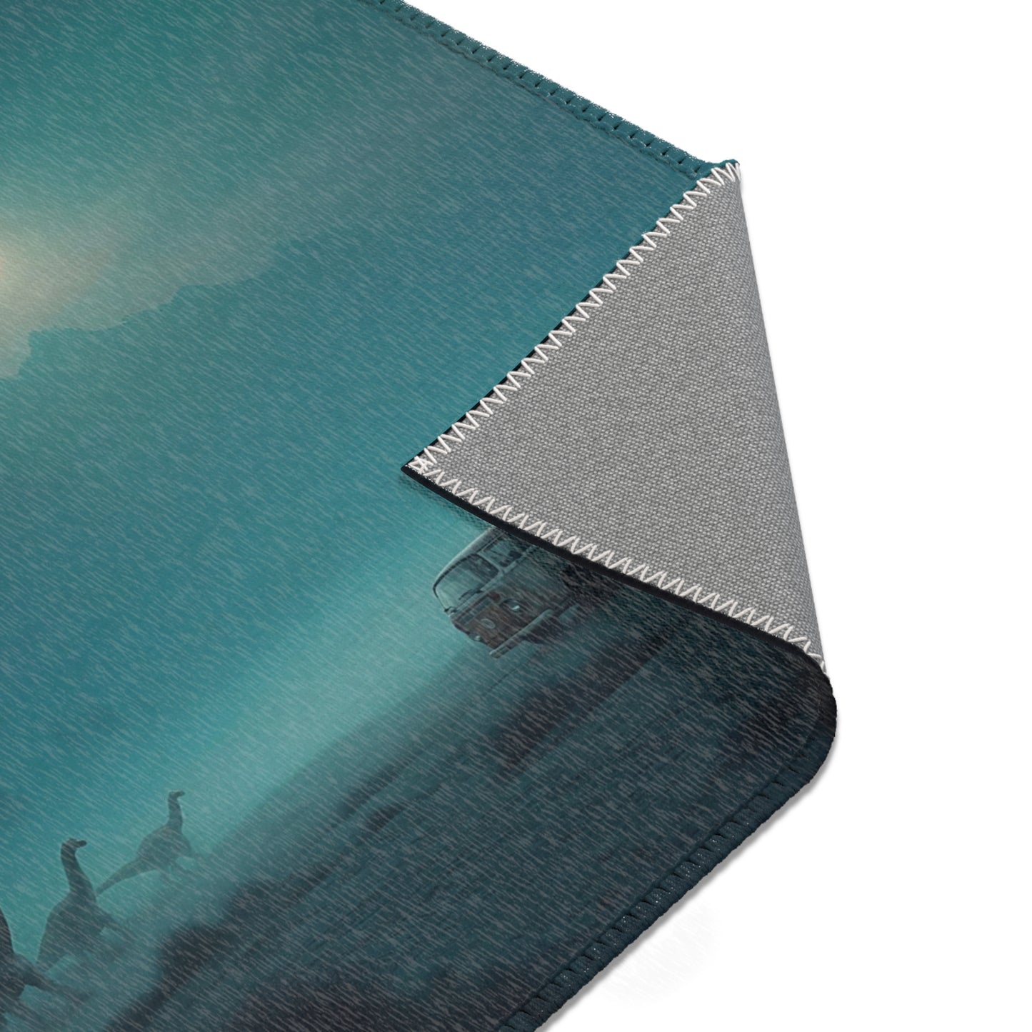 Moonlit Dinosaur Migration Rug – Vintage Van & Misty Peaks