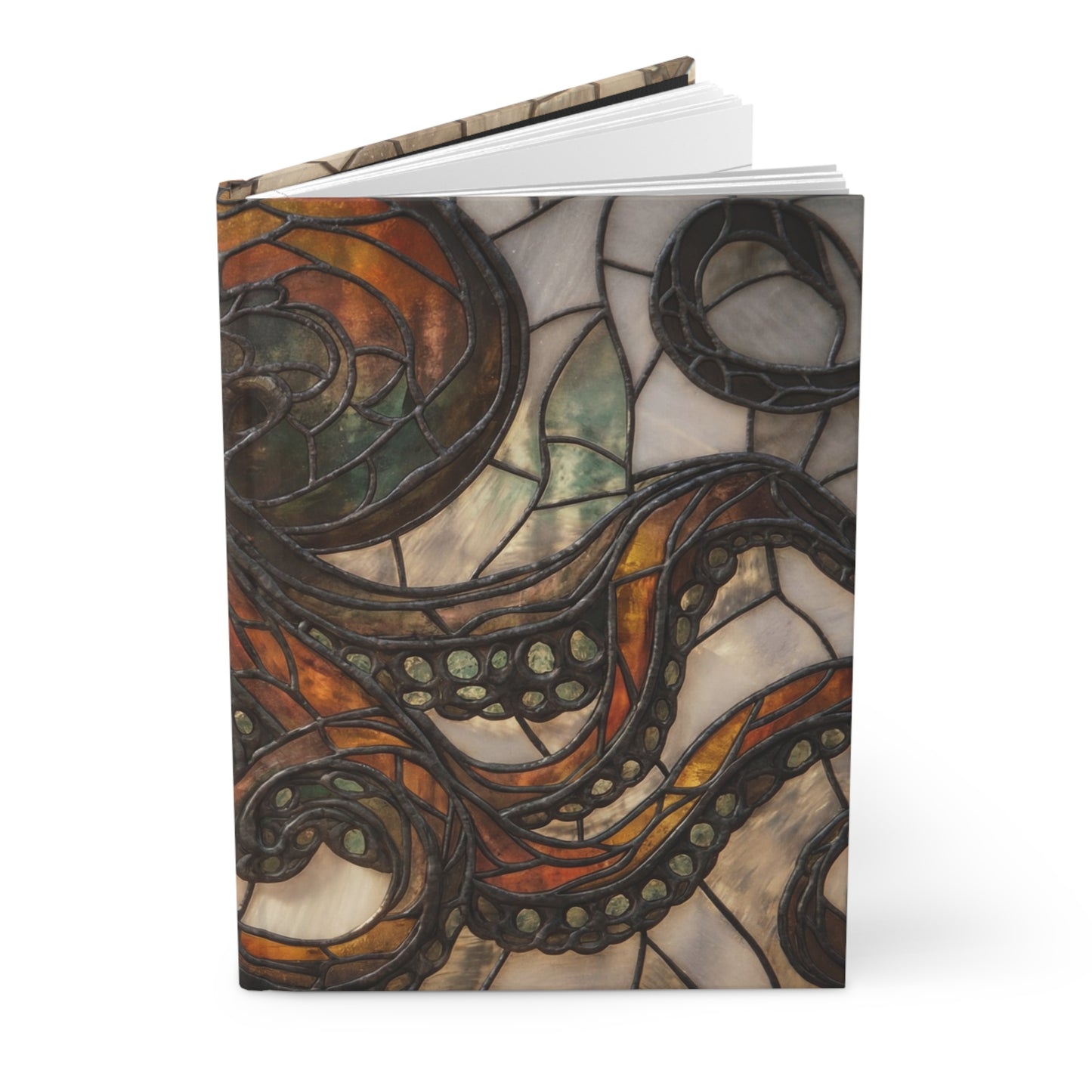 Stained Glass Octopus Hardcover Journal Matte – Amber Tide Guardian