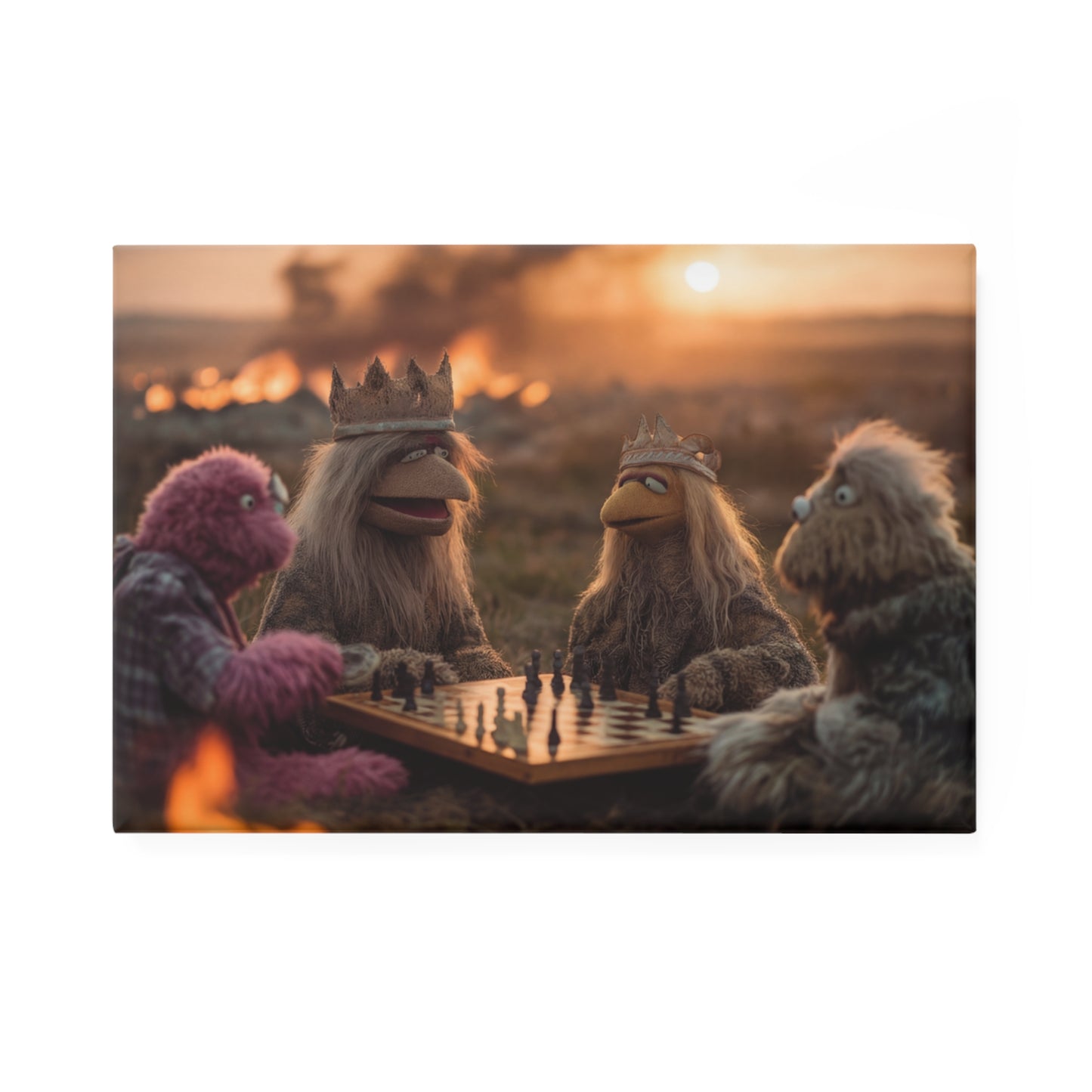 Kings of the Sunset Chess Game Button Magnet, Rectangle (1 & 10 pcs) – Twilight Throne Strategy