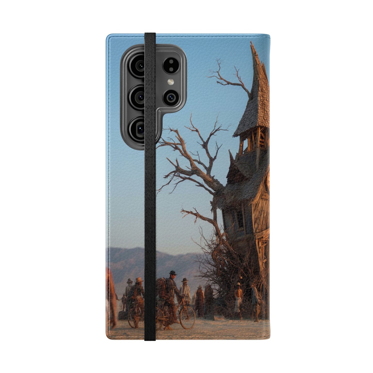 Clocktower Wanderers Flip Cases – Dusty Desert Sentinel Scene