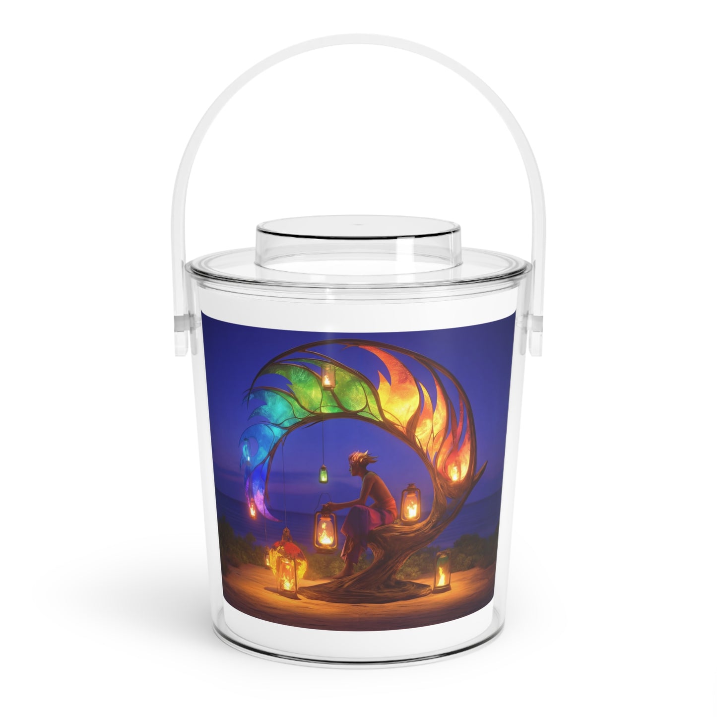 Celestial Phoenix Lantern Ice Bucket with Tongs – Twilight’s Warmth in Glass