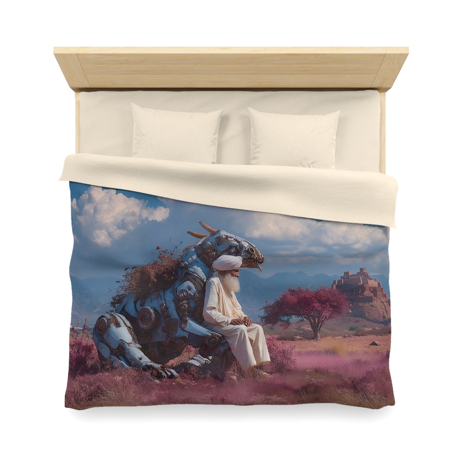 Sage on Mechanical Steed Duvet Cover – Quiet Desert Reverie