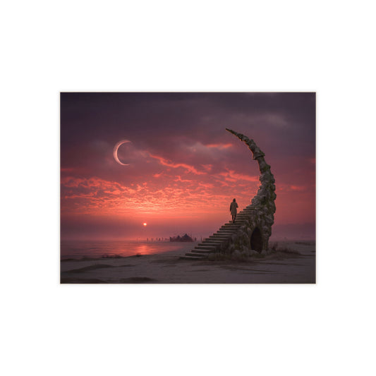 Solstice Staircase Ceramic Photo Tile – Ascending Through Crimson Twilight