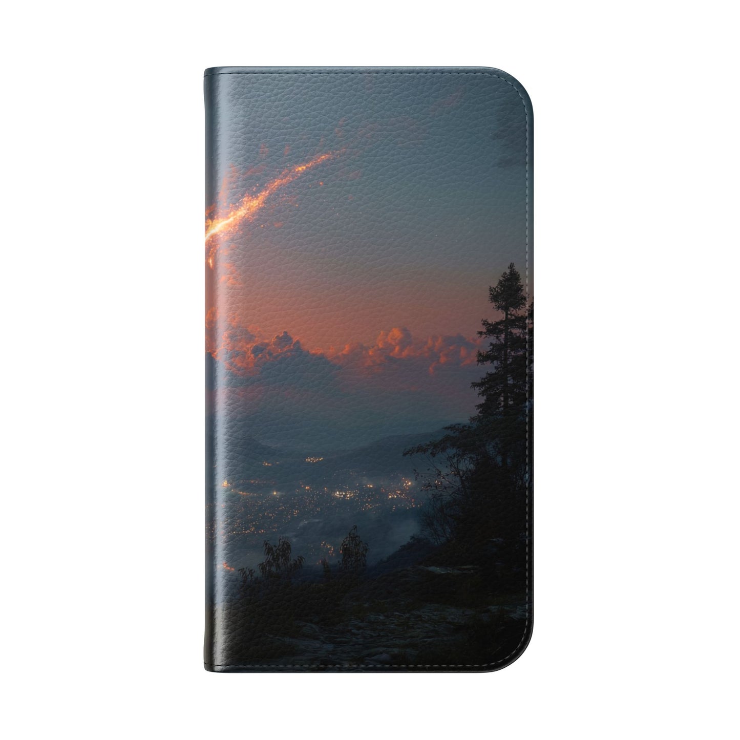 Meteor Over Valley Flip Cases – Crimson Sky Sentinel Cover