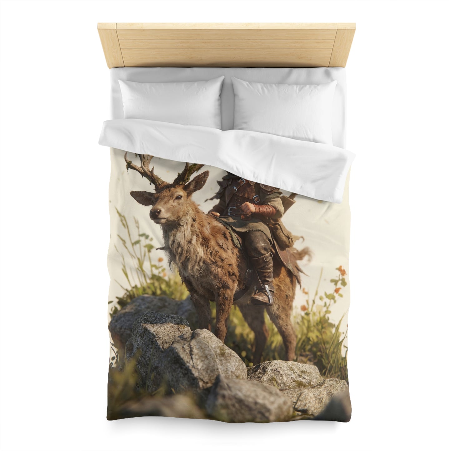 Young Rider with Stag Microfiber Duvet Cover – Sunlit Ridge Guardian