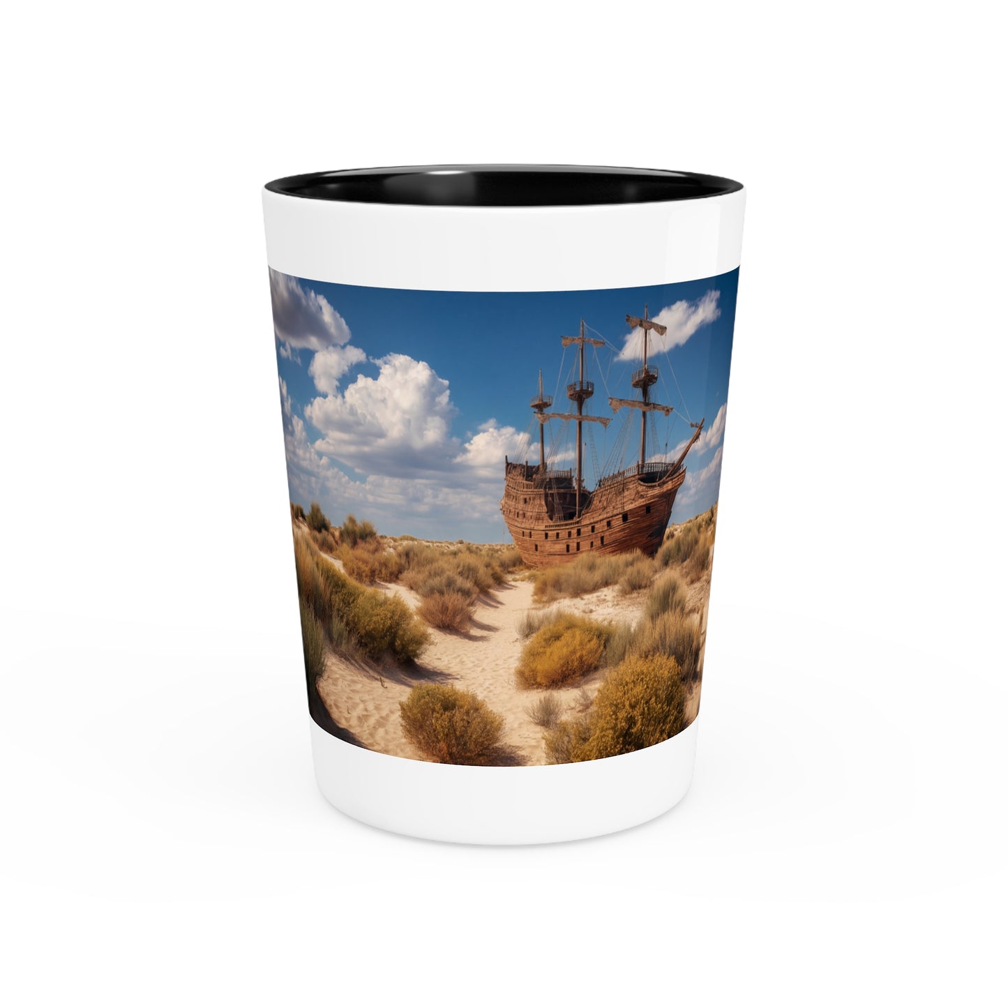 Desert Wreckage Shot Glass – Weathered Galleon on the Dunes