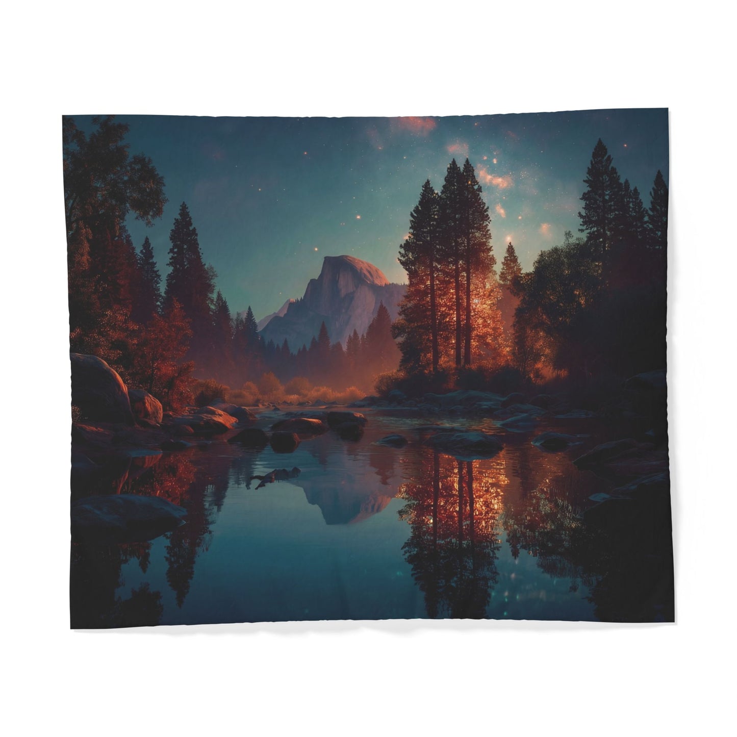 Starlit River Valley Cotton Duvet Cover – Half-Dome Twilight Reflections