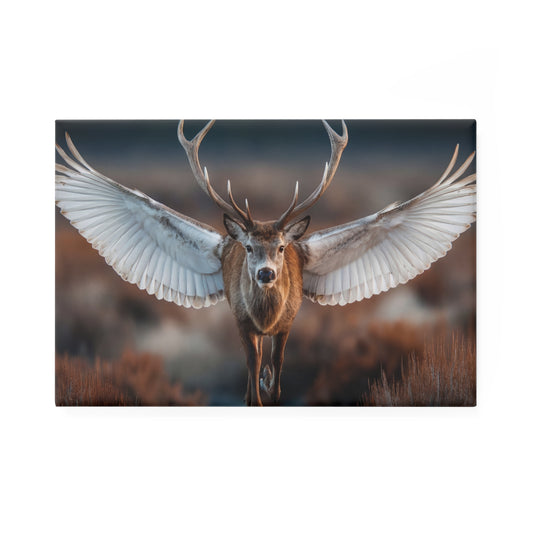 Winged Stag Button Magnet, Rectangle (1 & 10 pcs) – Soaring Through Twilight Heath