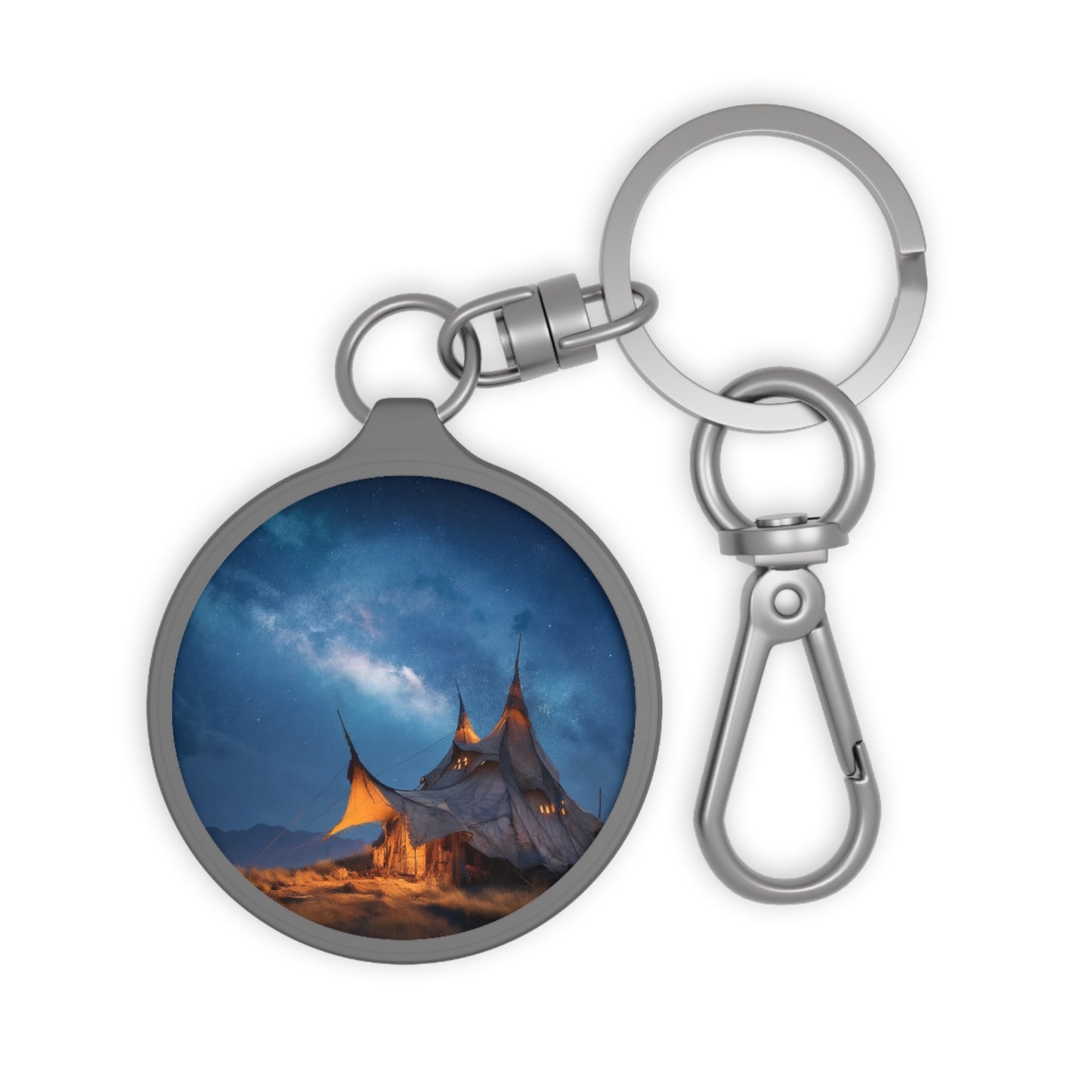 Starlit Nomad Tent Keyring Tag – Milky Way Haven Under the Cosmos