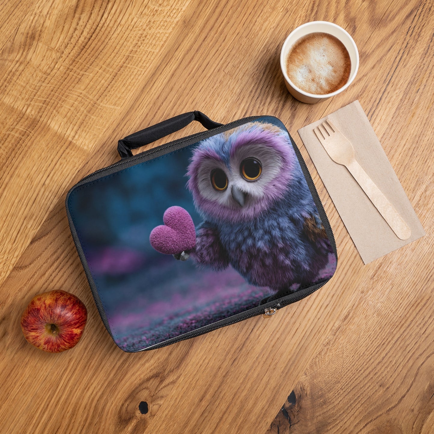 Velvet Owl with Heart Lunch Bag – Whimsical Midnight Guardian