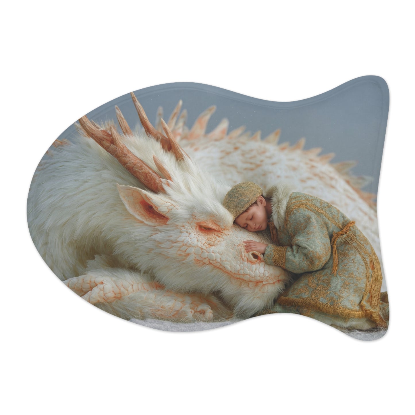 Sleeping Dragon Pet Feeding Mats – Velvet Guardian in Snowy Rest
