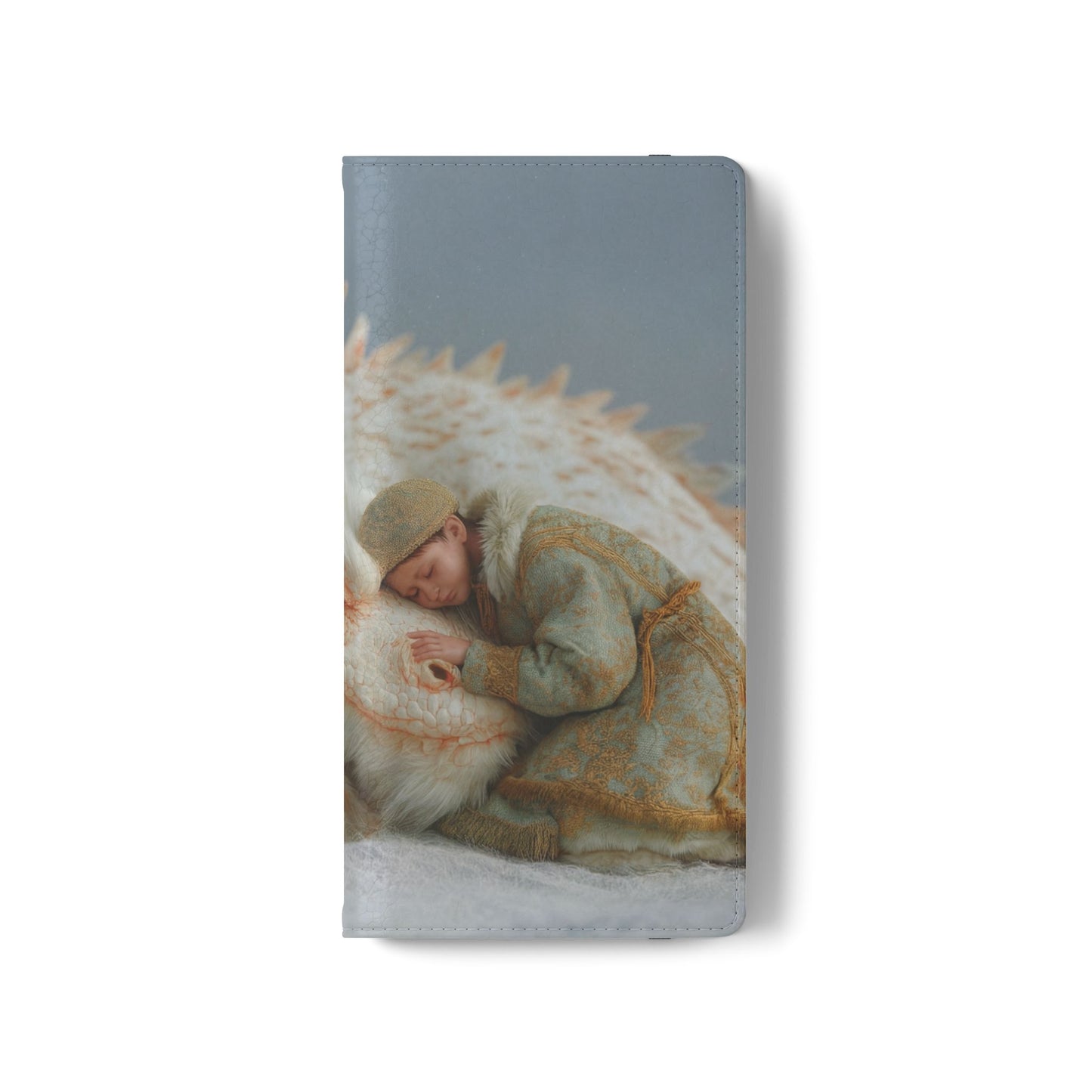 Sleeping Child and Dragon Flip Cases – Snowy Guardian Embrace