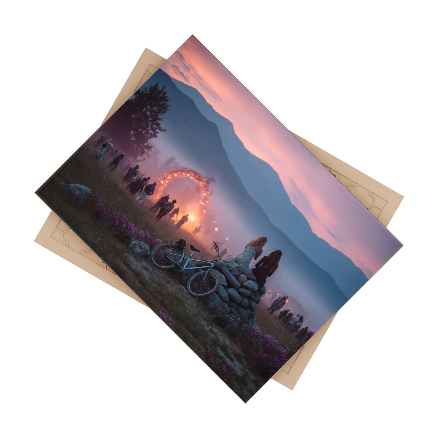 Twilight Festival Friends Ceramic Photo Tile – Shared Silence Amidst Glowing Arch