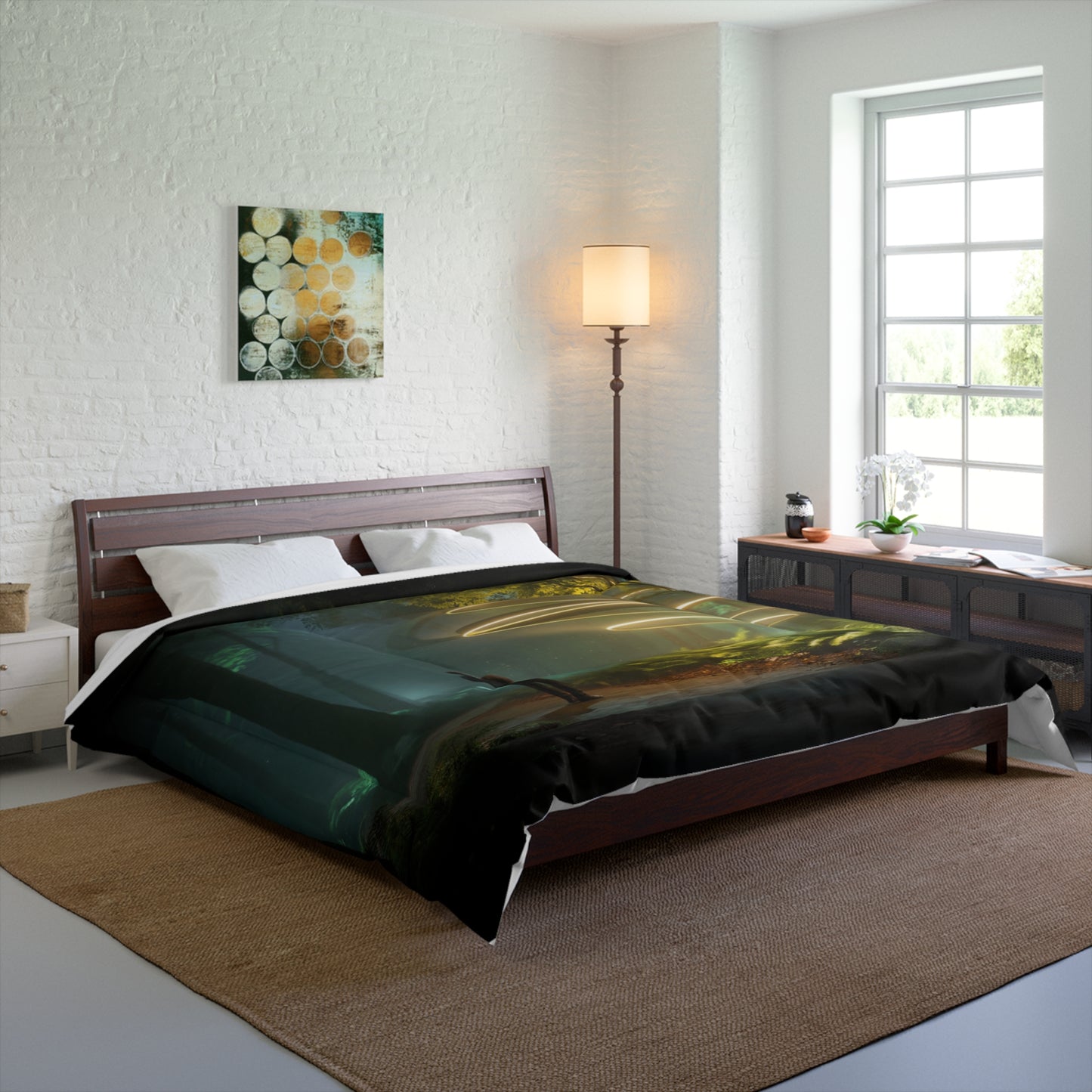 Spiral Light Guardian Comforter – Glowing Rings Forest Tapestry