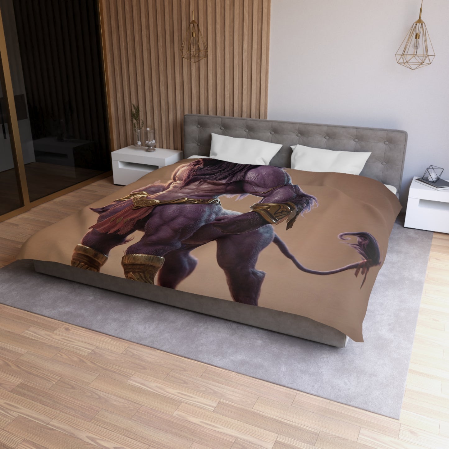 Purple Bull Sentinel Microfiber Duvet Cover – Regal Warrior of the Golden Dawn