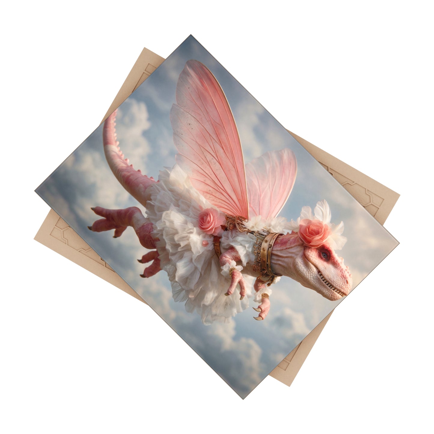 Pink Winged Dinosaur in Tutu Ceramic Photo Tile – Skyborne Ballerina of the Clouds