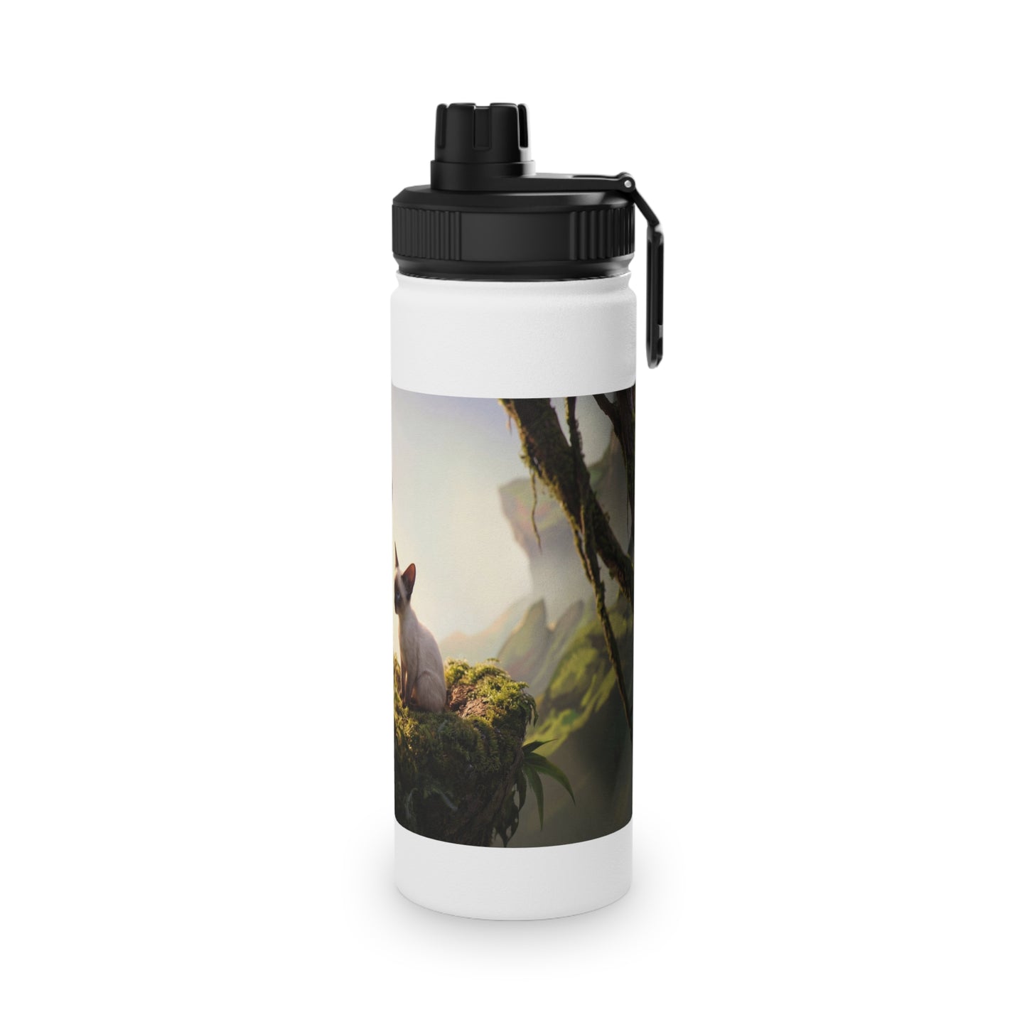 Winged Siamese Kittens Stainless Steel Water Bottle, Sports Lid – Sunlit Grove Whispers