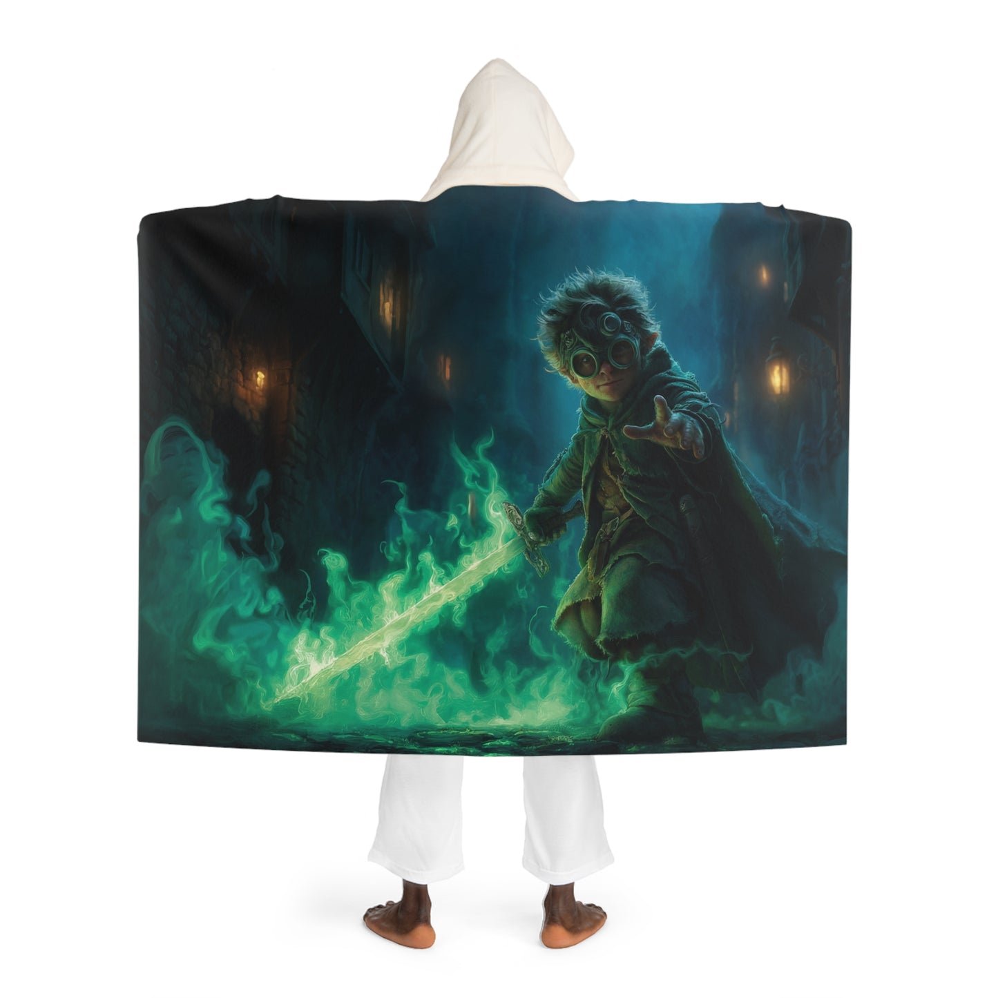 Young Sentinel Hooded Sherpa Fleece Blanket – Emerald Blade Guardian