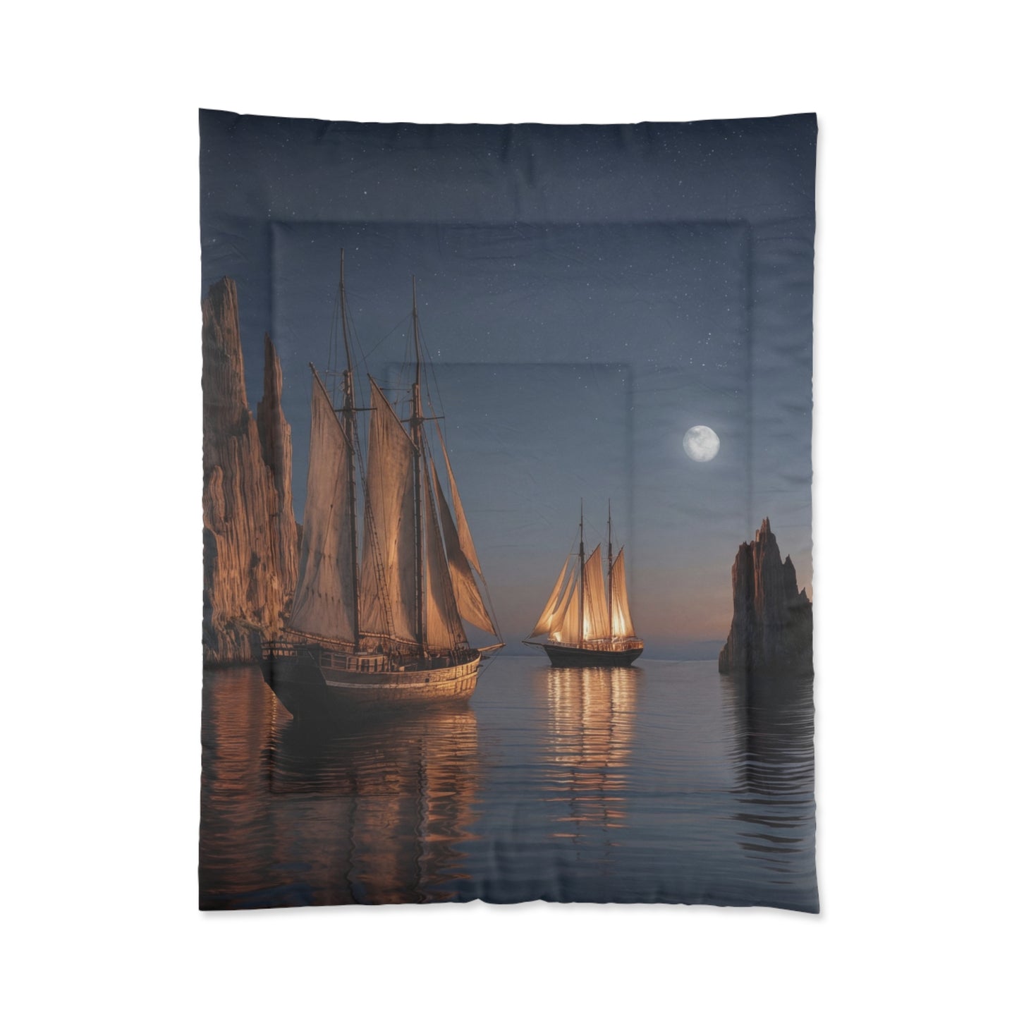 Starlit Sailors Comforter – Moonlit Passage Between Jagged Peaks