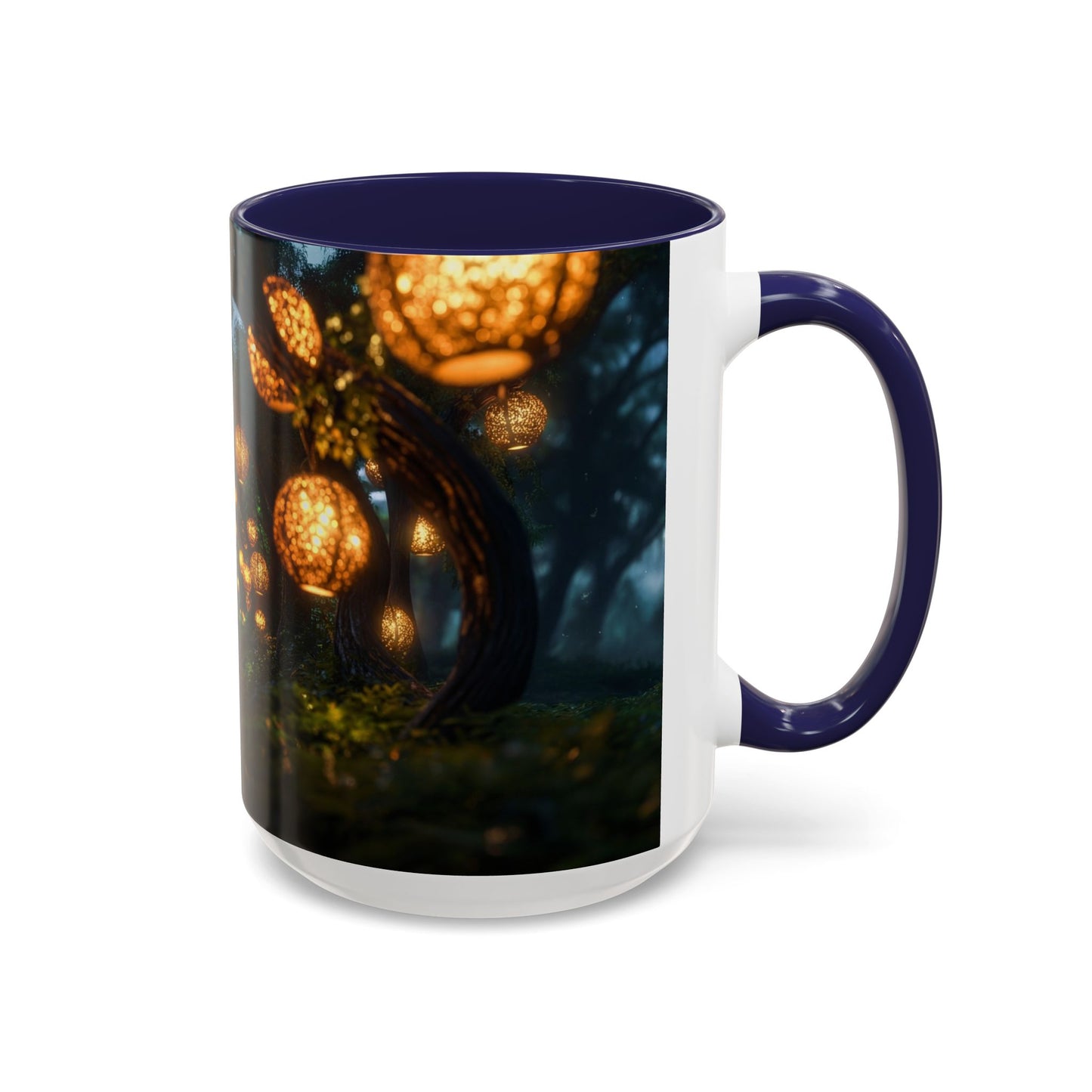 Luminous Forest Path Accent Coffee Mug (11, 15oz) – Warm Glow Through Ancient Branches