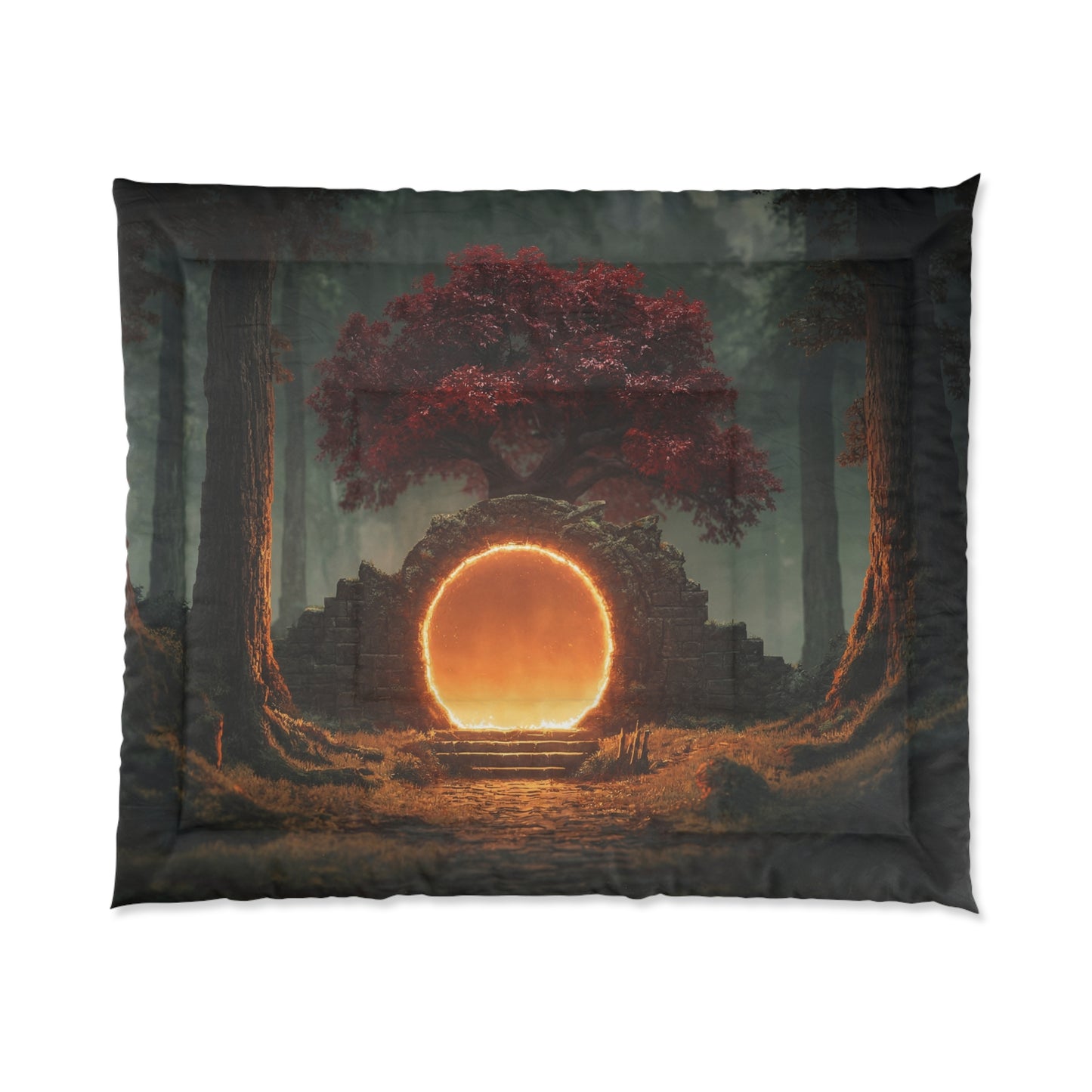Portal Tree Comforter – Crimson Canopy Gateway Dreamscape