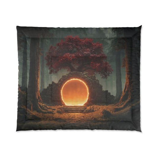Portal Tree Comforter – Crimson Canopy Gateway Dreamscape