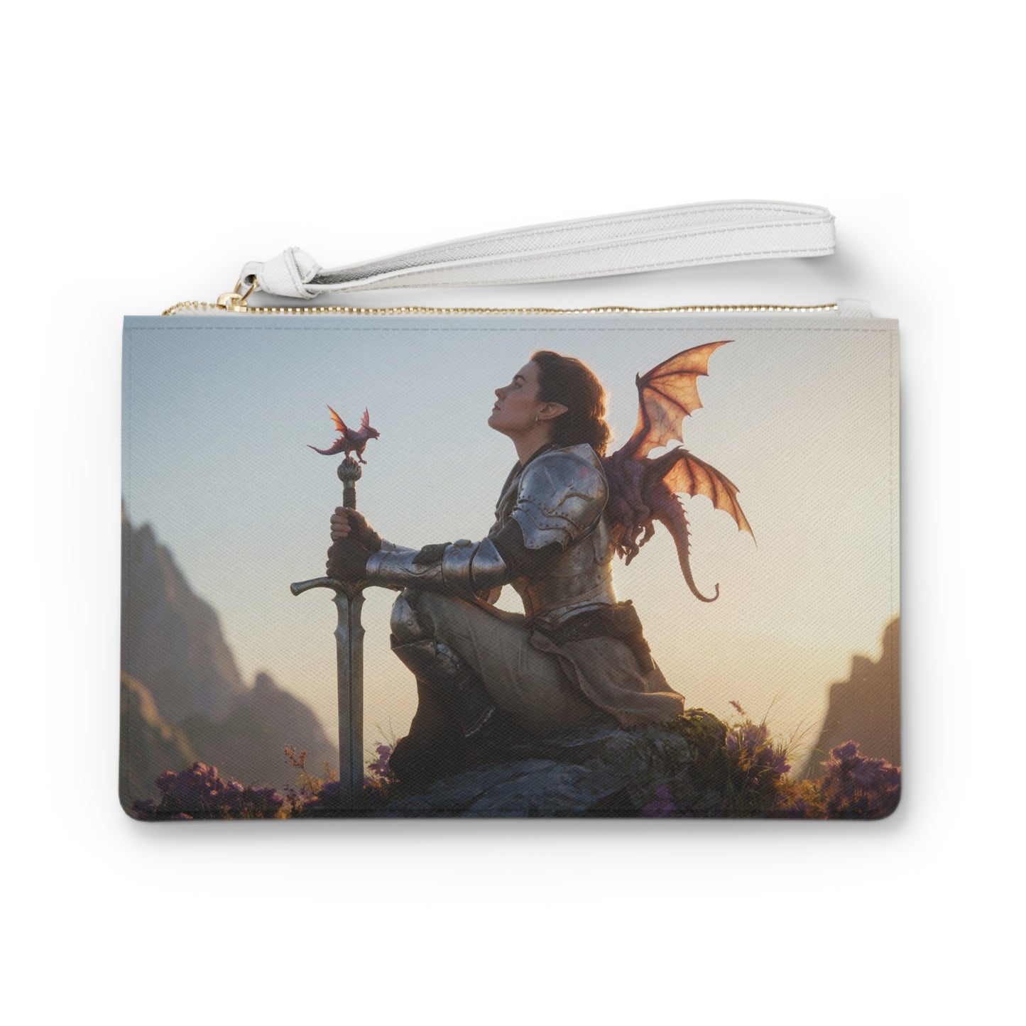 Dragon Knight Clutch Bag – Sunset Sentinel with Winged Companion