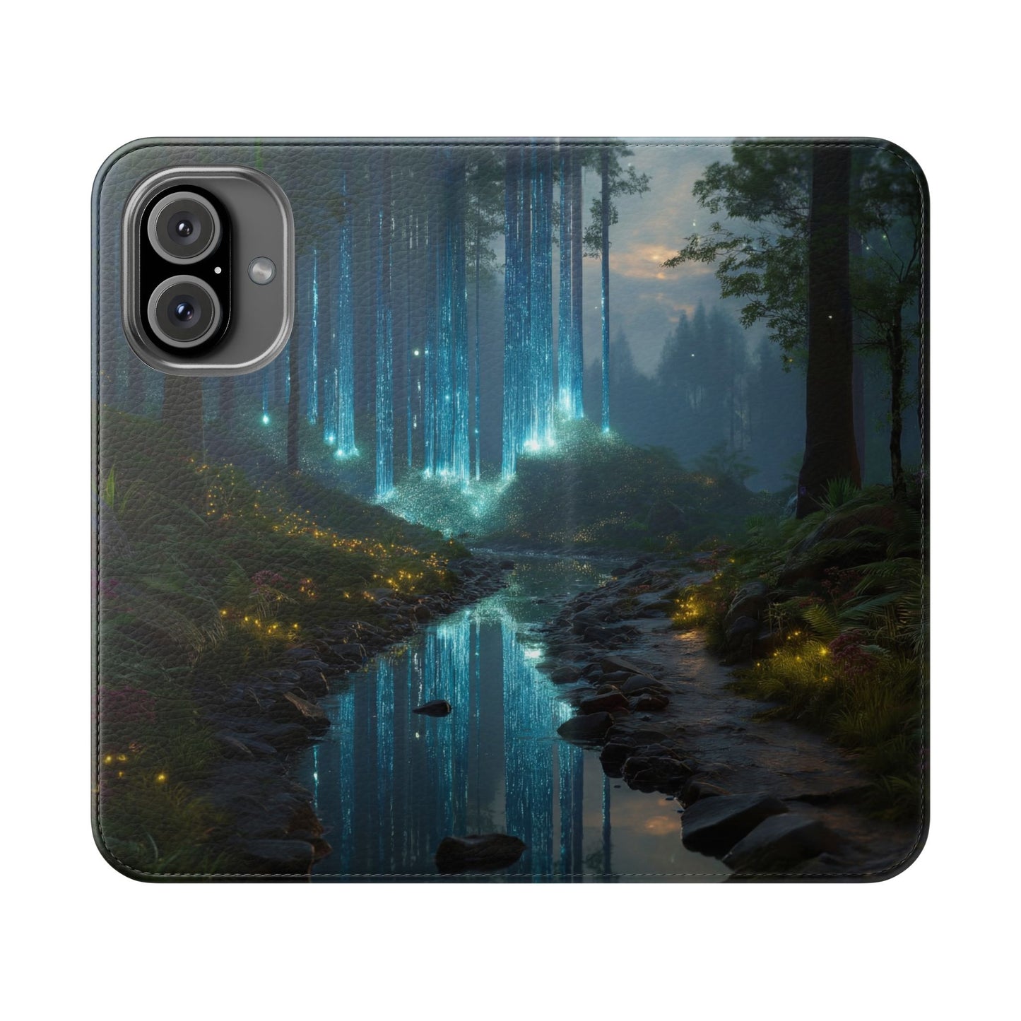 Bioluminescent Forest Flip Cases – Cyan Lightfall Stream Cover