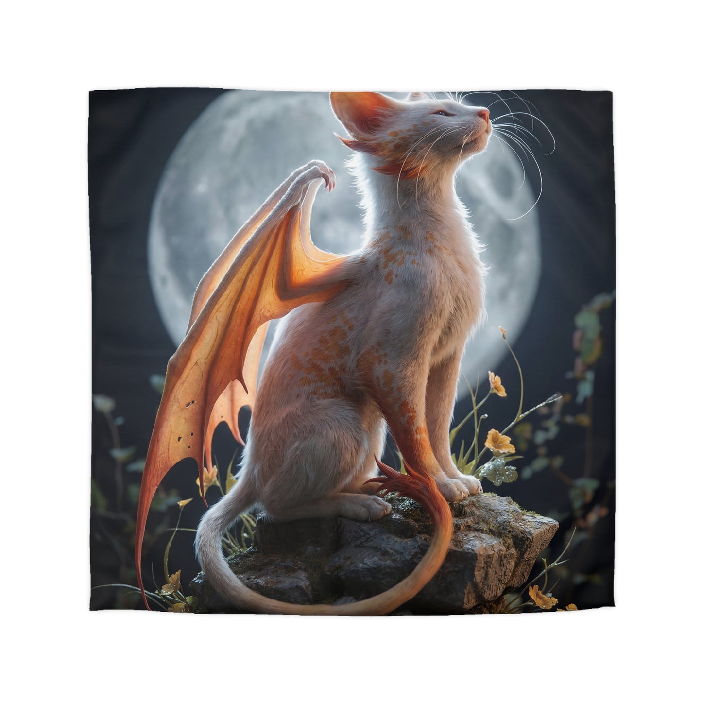 Lunar Dragon Cat Microfiber Duvet Cover – Moonlit Sentinel Dreamscape