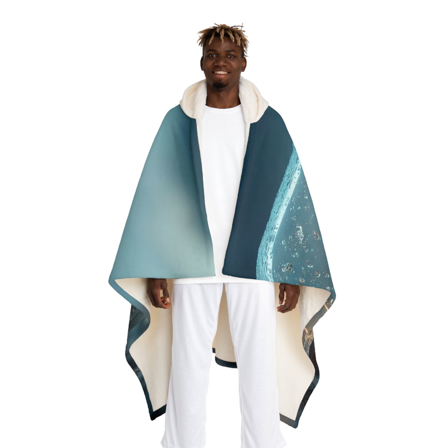 Storm-Sailed Ship in Bottle Hooded Sherpa Fleece Blanket – Pocketed Ocean Dreamscape