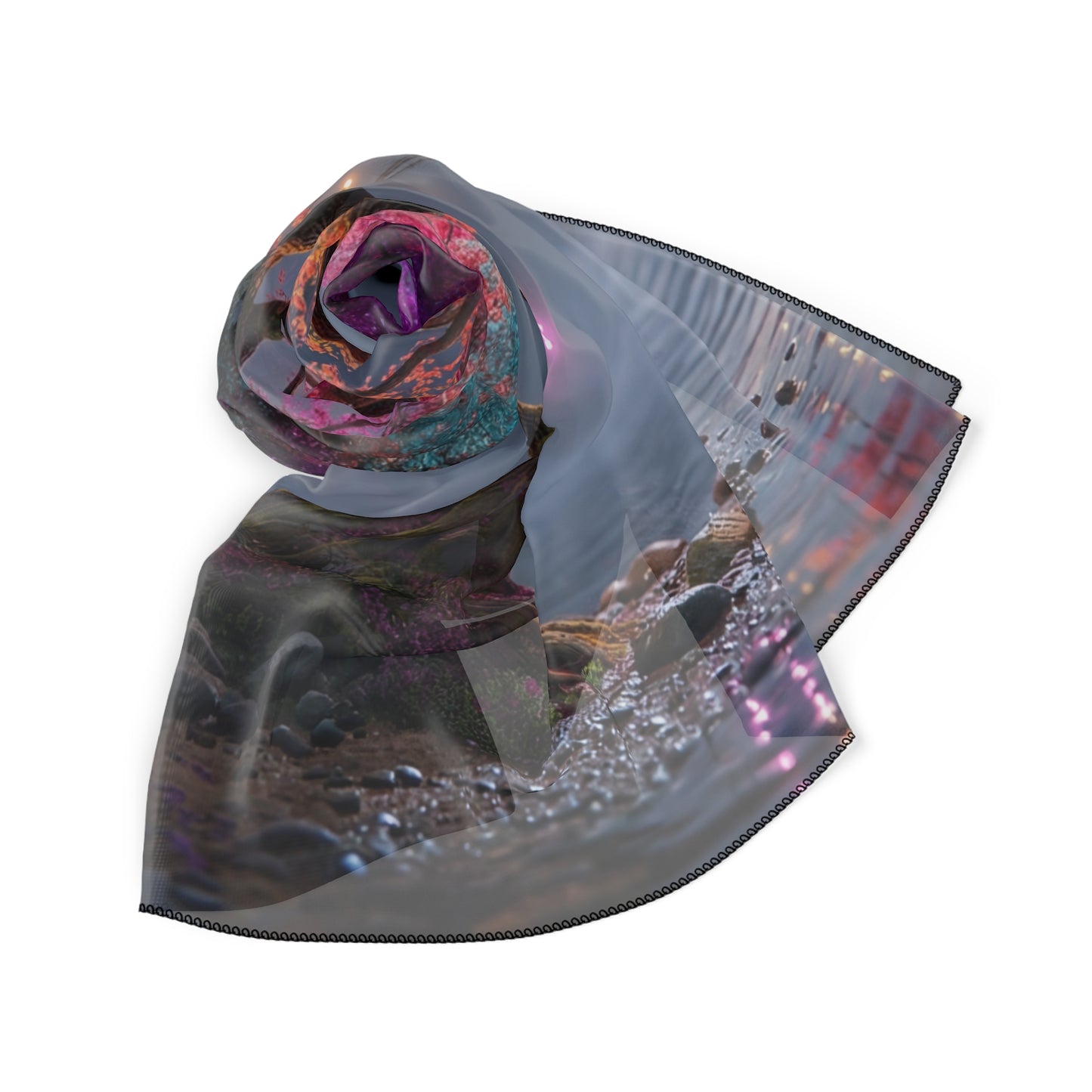 Chromatic Sentinel Tree Poly Scarf – Moonlit Rainbow Canopy